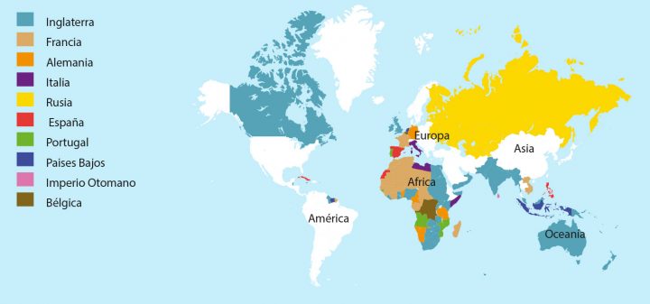 Mapa de los imperios coloniales para 1914, antes de la Primera Guerra Mundial.