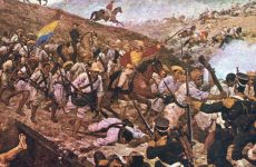 Guerra de independencia de Colombia, anteriormente Nueva Granada. Foto: Batalla de Boyacá, 7 de agosto de 1819. Pintura al oleo de Martín Tovar y Tovar exhibida en el Palacio federal de Caracas.