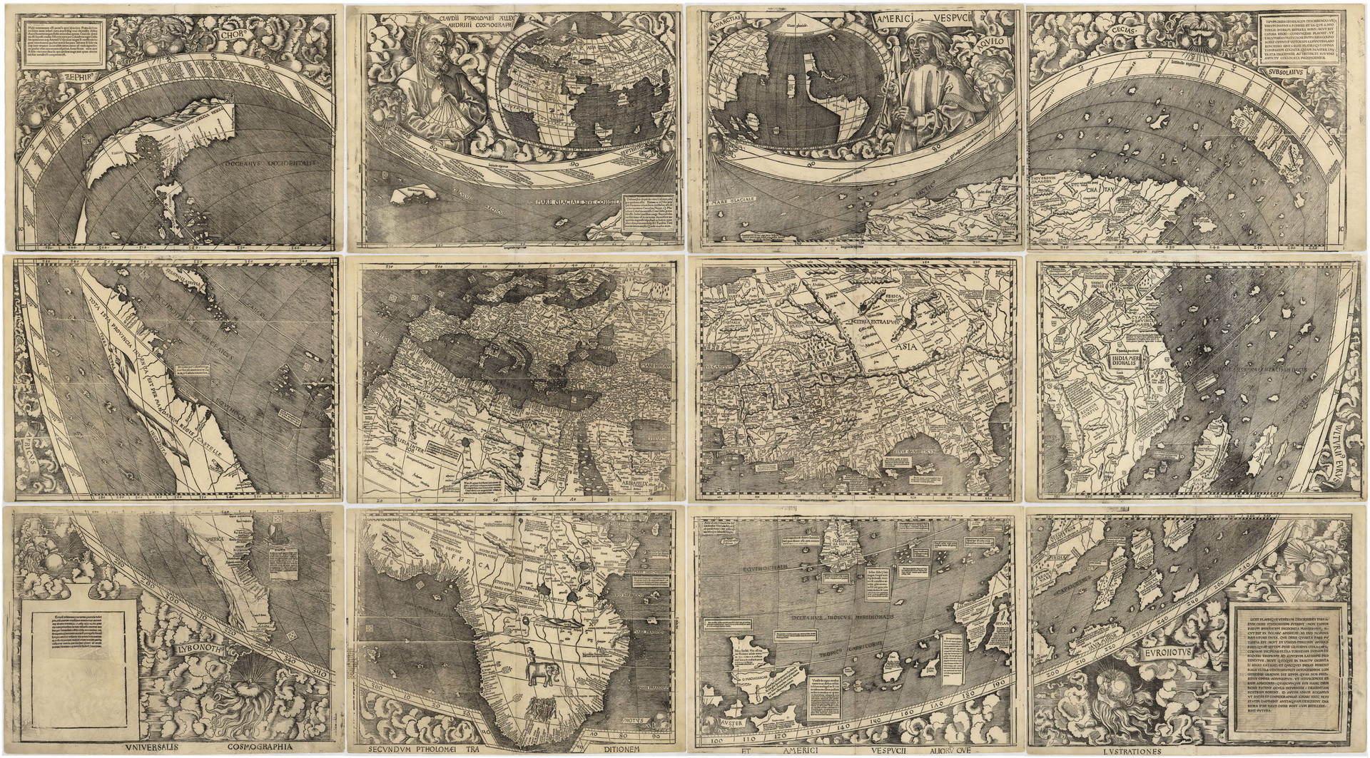Mapa de Martin Waldseemüller en 1507. Es la primera referencia histórica con el nombre  de «América» e igualmente fue el primer mapa en mostrar al continente como un territorio separado de Asia.