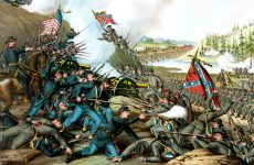 El ejercito de la Unión se enfrenta con tropas confederadas en la Batalla de Franklin en Tennessee, 1864.
