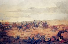 Las guerras de independencia hispanoamericanas se llevaron a cabo entre 1808 y 1824. En la imagen: Representación en óleo de la Batalla de Ayacucho en 1824, con la que finalmente fue  derrotado el último gran ejército realista en el continente americano.