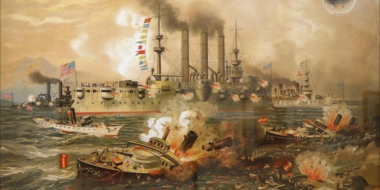 La guerra hispano-estadounidense estalla como consecuencia de la explosión del acorazado USS Maine en el puerto de La Habana. En este suceso fallecieron 256 personas y sirve a los estadounidenses como pretexto para entrar a la Guerra de independencia cubana, tras la cual se posesionan de las últimas posesiones españolas en América.